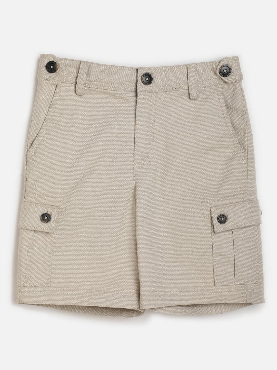 One Friday Beige Solid Shorts - One Friday World