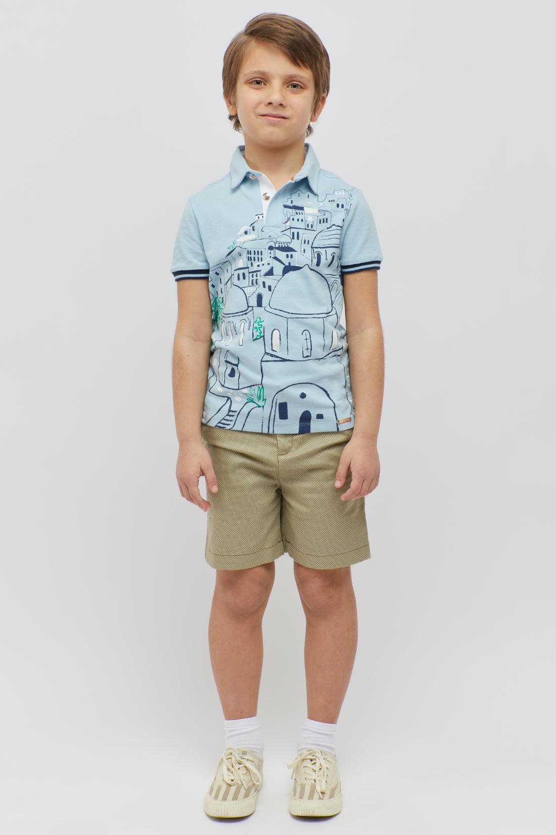 One Friday Boys Printed Aqua Polo neck T-shirt - One Friday World