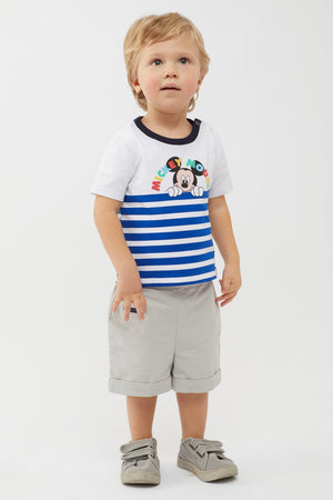 One Friday Mickey Print Striped Tee - One Friday World