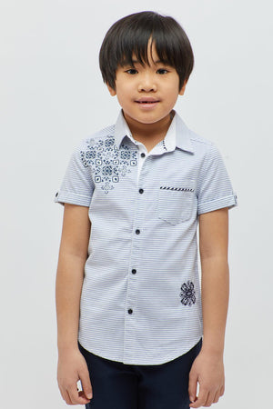 One Friday Kids Boys Blue Embroidered T-Shirt with Patched Embroidery - One Friday World