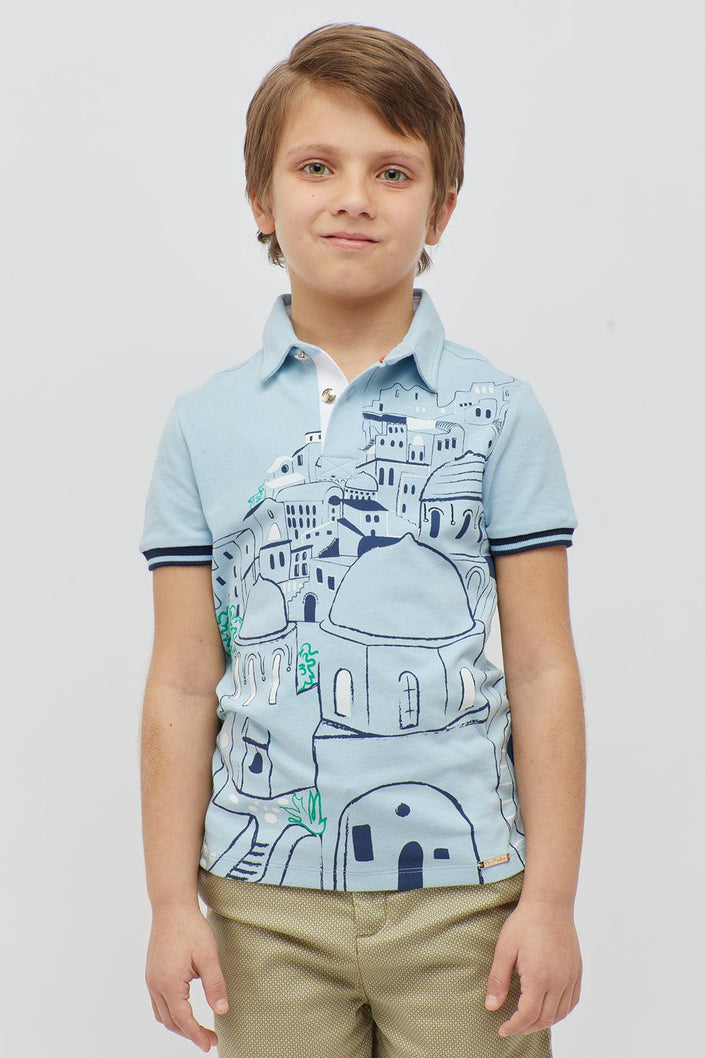 One Friday Boys Printed Aqua Polo neck T-shirt - One Friday World