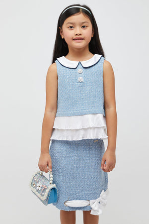 One Friday Blue And White Pleated Top - One Friday World