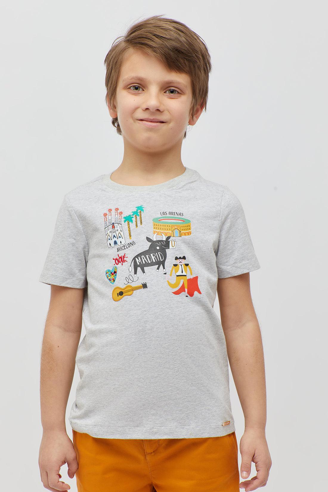 One Friday Baby Boys Grey Texture T-Shirt with Fun Prints - One Friday World