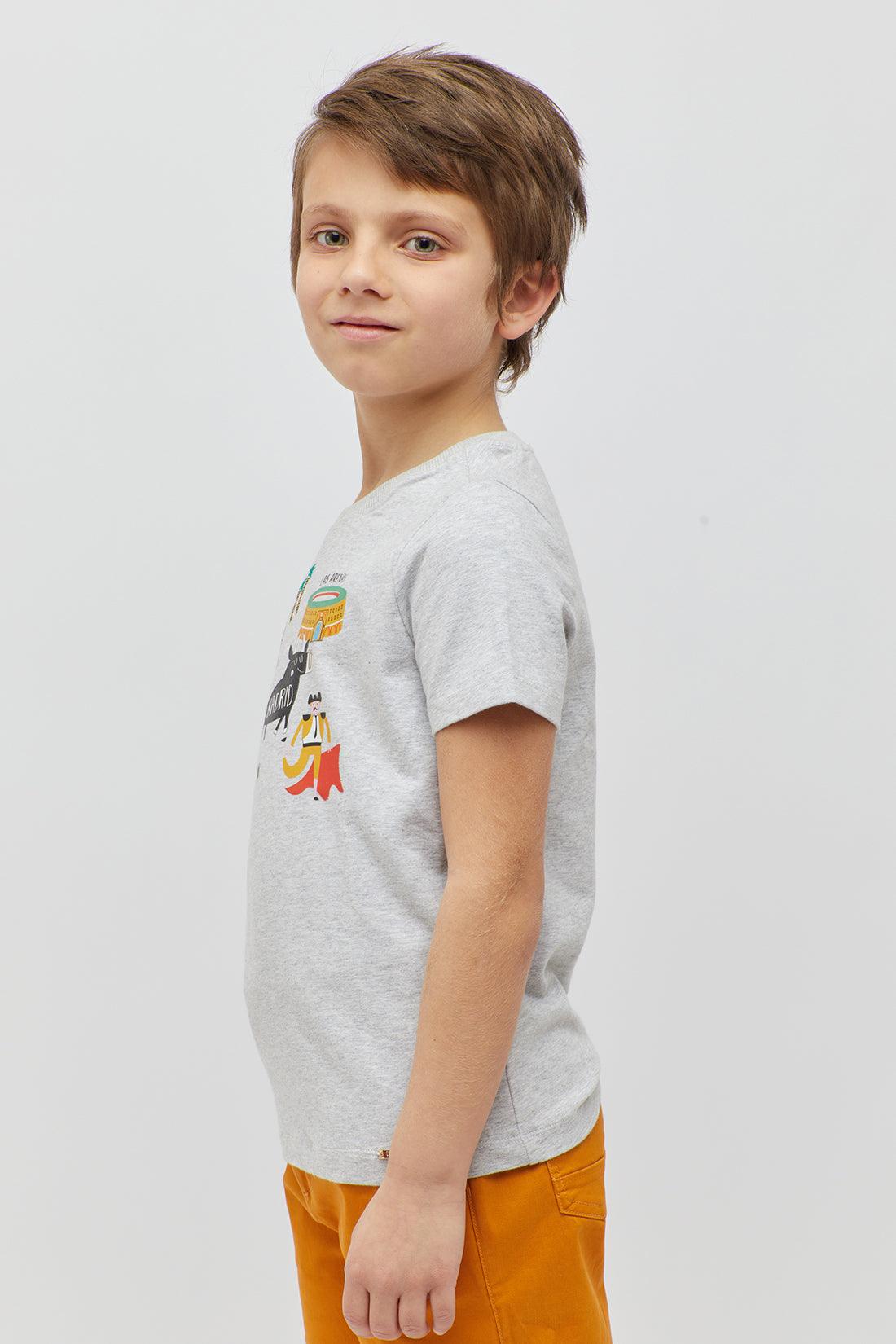 One Friday Baby Boys Grey Texture T-Shirt with Fun Prints - One Friday World