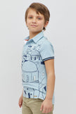 One Friday Boys Printed Aqua Polo neck T-shirt - One Friday World