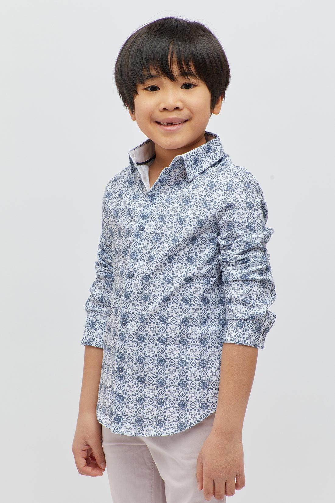 One Friday Formal Printed Blue Shirt - One Friday World