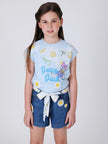 One Friday Kids Girls Blue Daisy Duck With Floral Printed Top - One Friday World