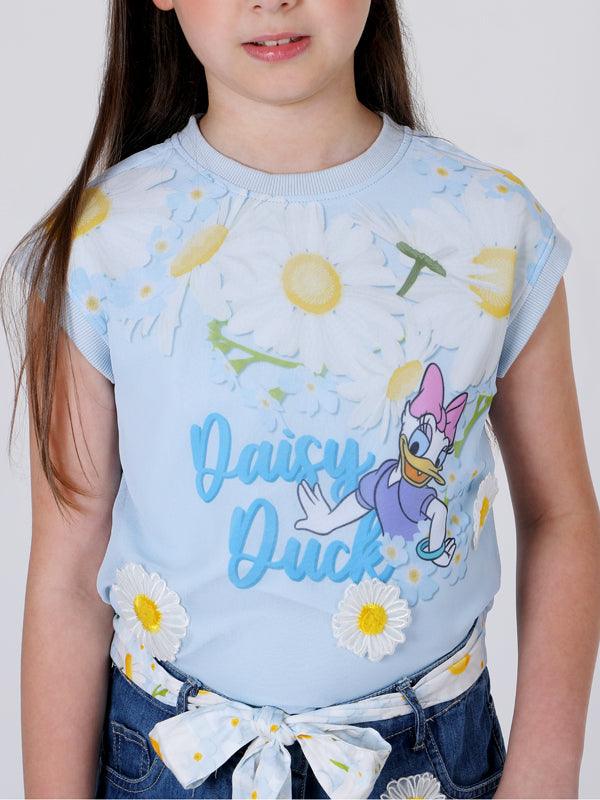 One Friday Kids Girls Blue Daisy Duck With Floral Printed Top - One Friday World