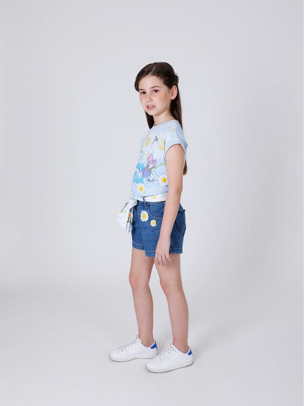 One Friday Kids Girls Blue Daisy Duck With Floral Printed Top - One Friday World