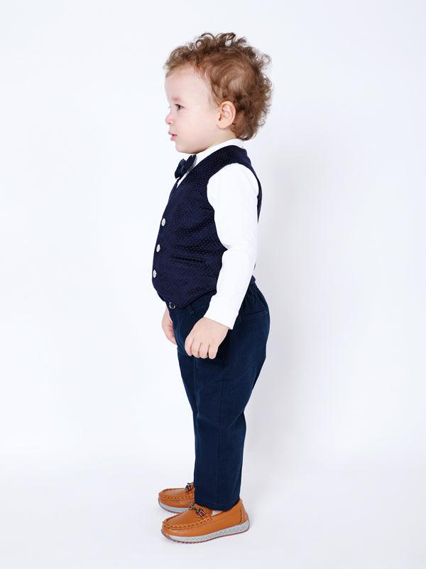 One Friday Navy Blue Solid T-Shirt with Waistcoat (2 Pieces set) - One Friday World