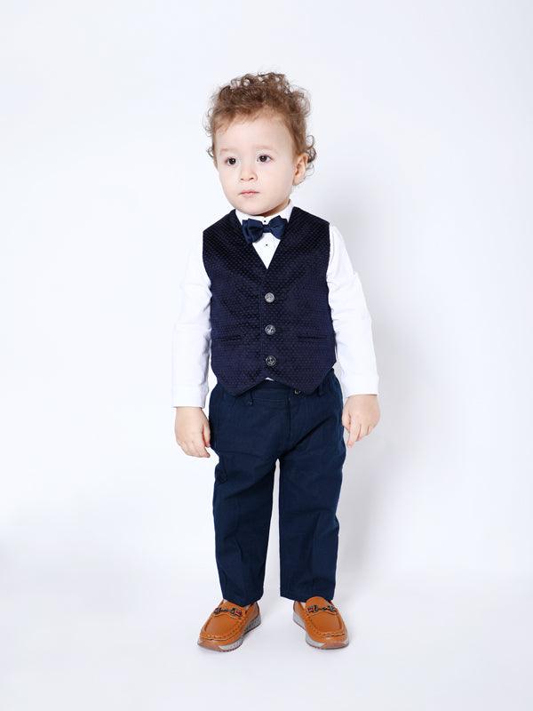 One Friday Navy Blue Solid T-Shirt with Waistcoat (2 Pieces set) - One Friday World