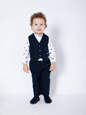 One Friday Navy Blue Shirt With Waistcoat - One Friday World