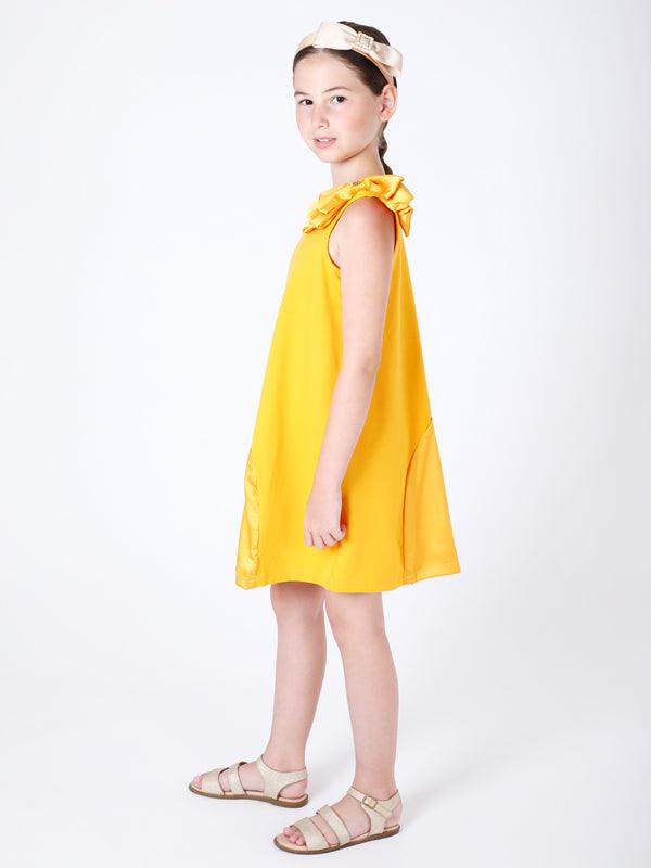 One Friday Kids Girls Yellow Animal Printed Dress With Bow - One Friday World