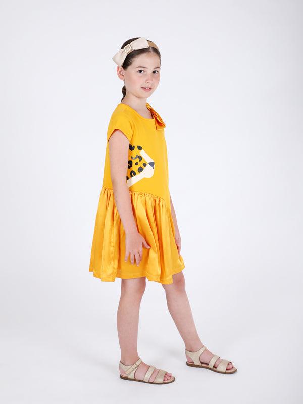 One Friday Kids Girls Yellow Animal Printed Dress With Bow - One Friday World