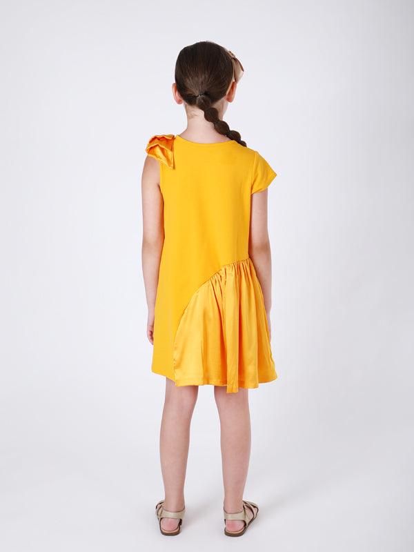 One Friday Kids Girls Yellow Animal Printed Dress With Bow - One Friday World