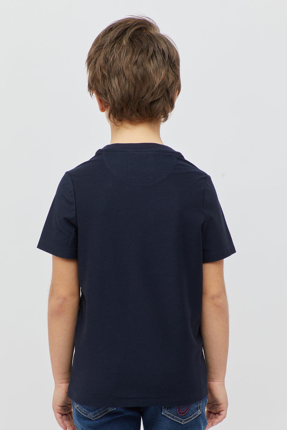 One Friday Printed Navy Blue T-shirt - One Friday World