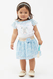 One Friday Baby Girl's Blue & White Printed Top with Skirt Set - One Friday World