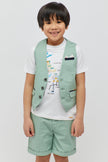 One Friday Kids Boys Green Cotton Waistcoat - One Friday World