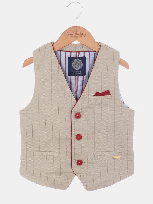 One Friday Beige Stripes Waistcoat - One Friday World