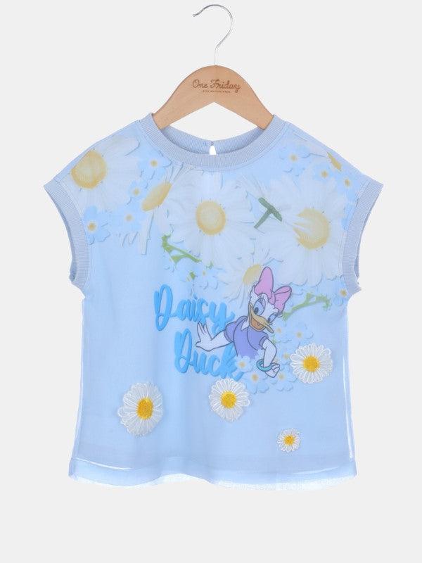 One Friday Kids Girls Blue Daisy Duck With Floral Printed Top - One Friday World