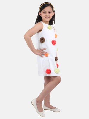 One Friday Girl White Pom Pom Dress - One Friday World