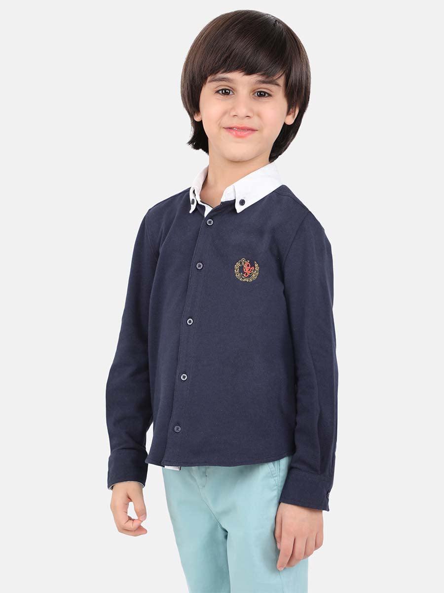 One Friday Kids Boys White Collar Embroidery Cotton Casual Shirt - One Friday World