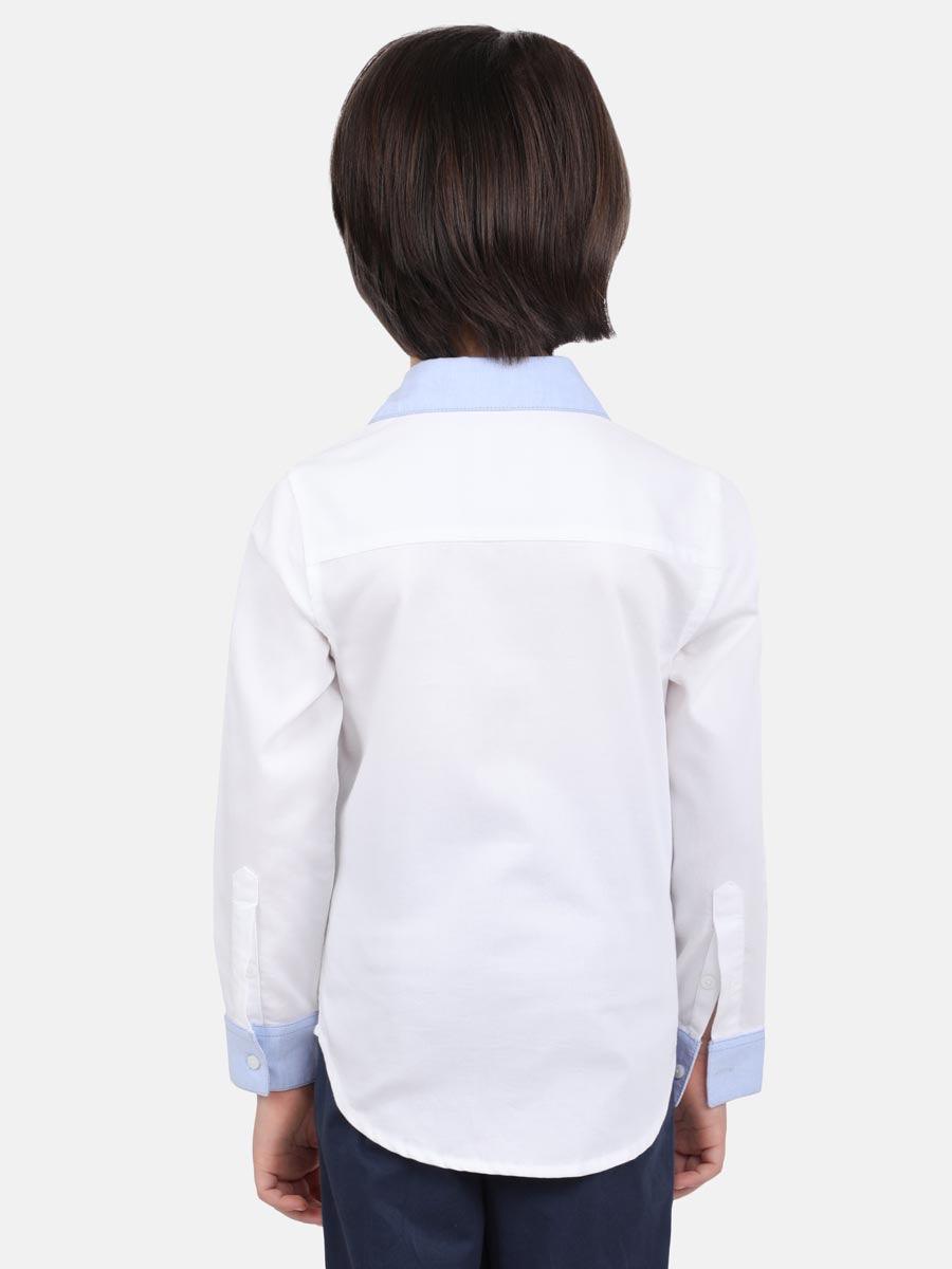 One Friday Off White Solid Full Sleeves Cotton Shirt - One Friday World