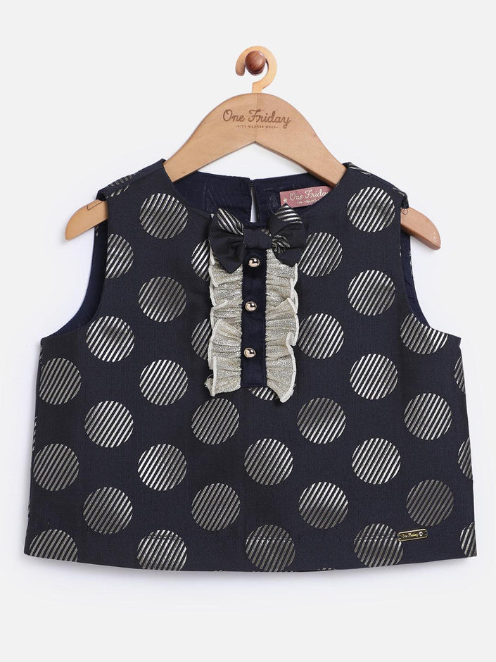 One Friday Navy Blue and Gold Polka Dot Top - One Friday World