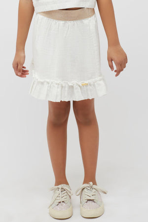 One Friday Kids Girls Off White Pure Cotton Skirt with Hemline Ruffle - One Friday World