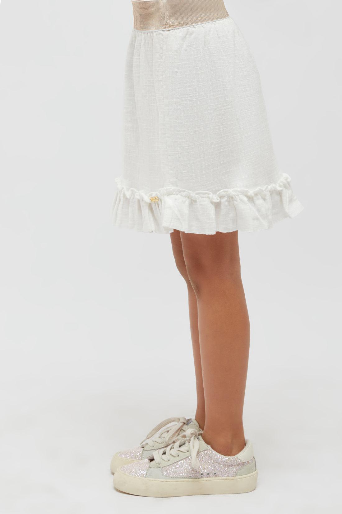 One Friday Kids Girls Off White Pure Cotton Skirt with Hemline Ruffle - One Friday World