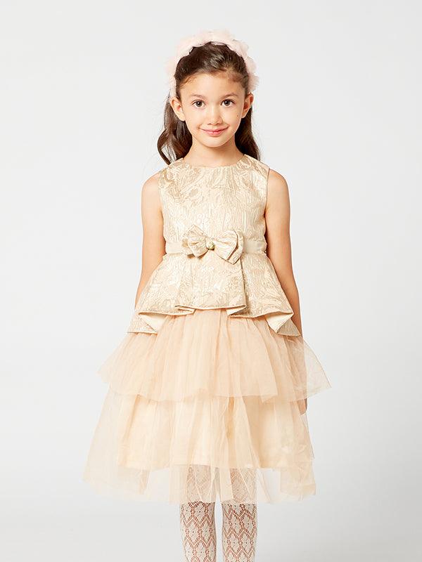 One Friday Gold Dress With Big Bow - One Friday World