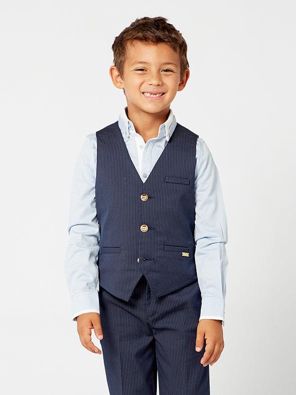 One Friday Navy Blue Stripes Waist Coat - One Friday World