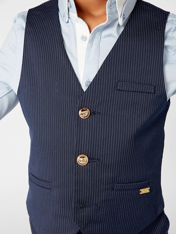 One Friday Navy Blue Stripes Waist Coat - One Friday World