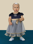 One Friday Navy Blue and Gold Frill Dress - One Friday World