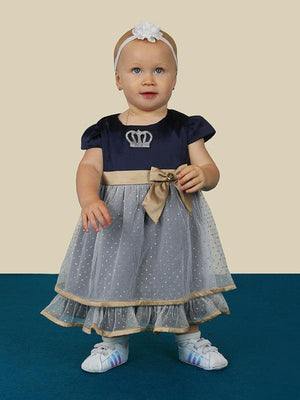 One Friday Navy Blue and Gold Frill Dress - One Friday World