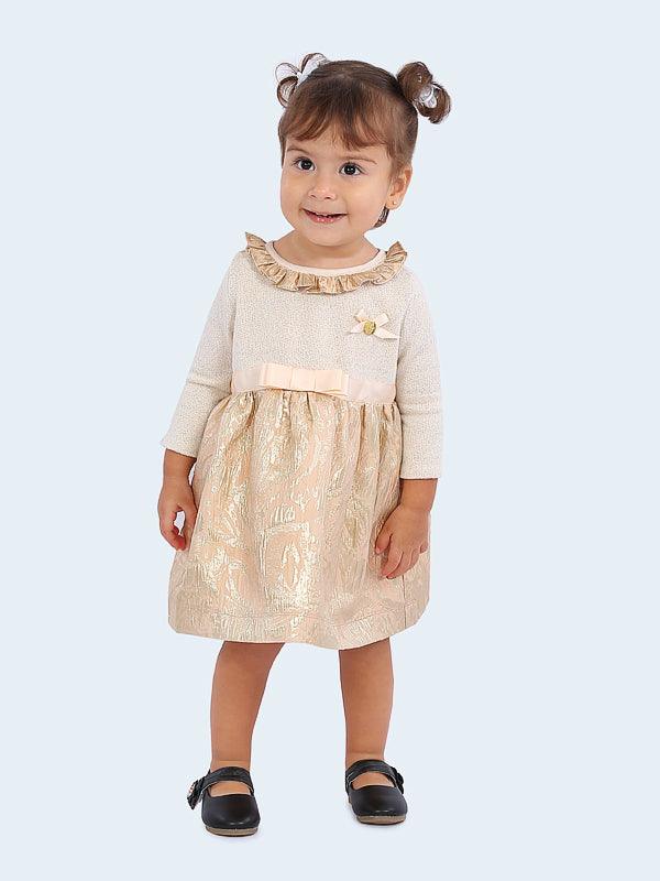 One Friday Gold and Beige Frill Dress - One Friday World