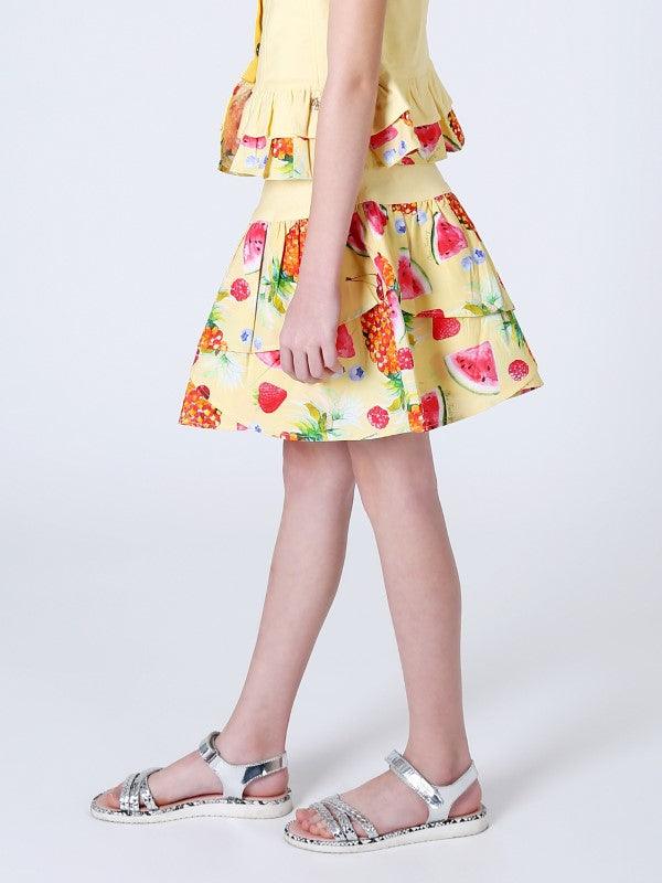 One Friday Yellow Multi Fruit Printed Skirt - One Friday World