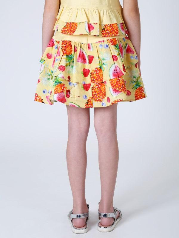 One Friday Yellow Multi Fruit Printed Skirt - One Friday World