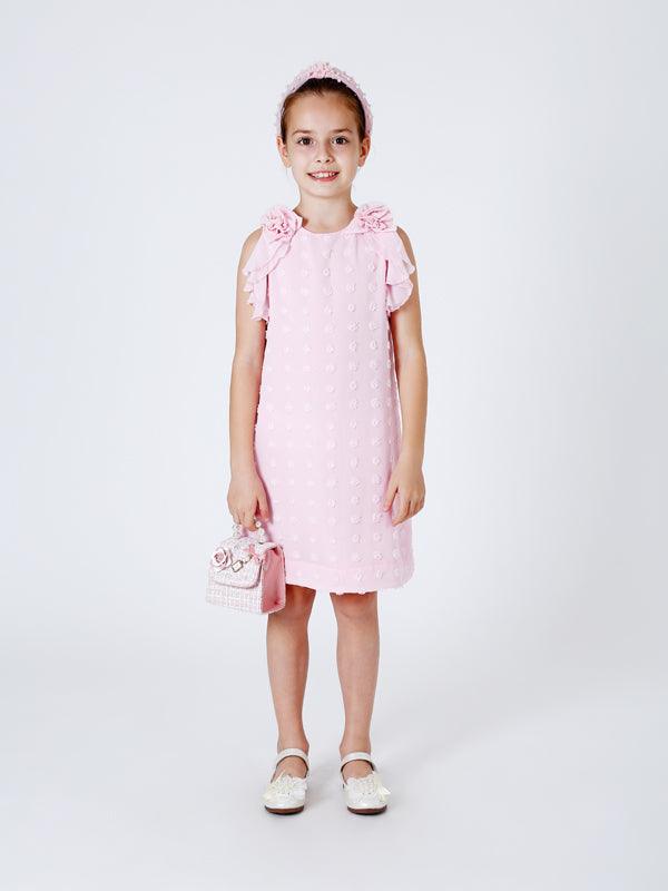 One Friday Pink Sleeveless Self Design Dress - One Friday World